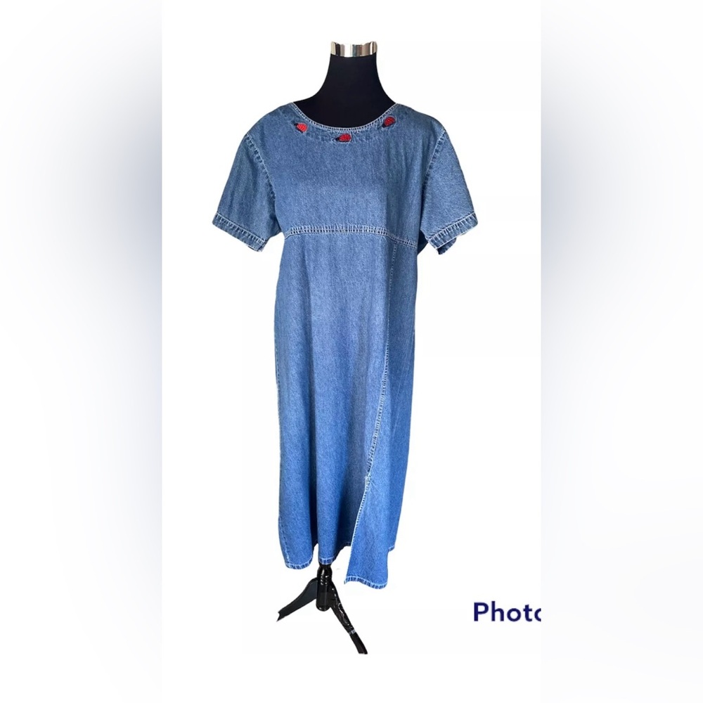 VTG Denim Dress XL Cottage Core Nick & Sarah Women's Lady Bugs Teacher Casual